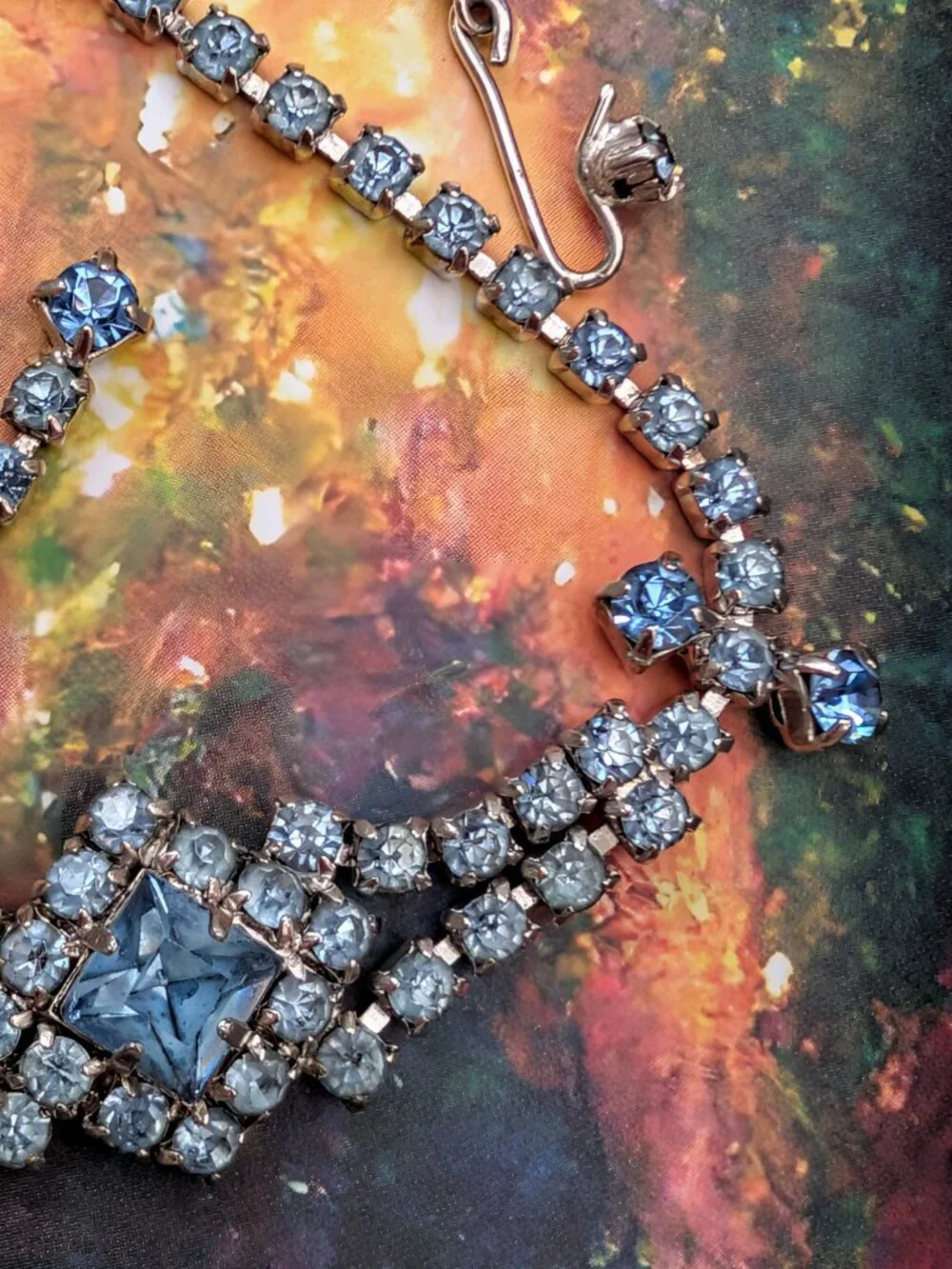 1930's - 1940's Art Deco Style Icy Blue Rhinestone Choker Necklace